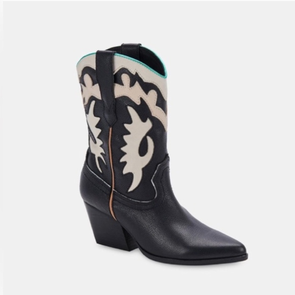 NWT✨Dolce Vita Landen Black White Metallic trim Women’s Western Boots Size 10! - Picture 8 of 16